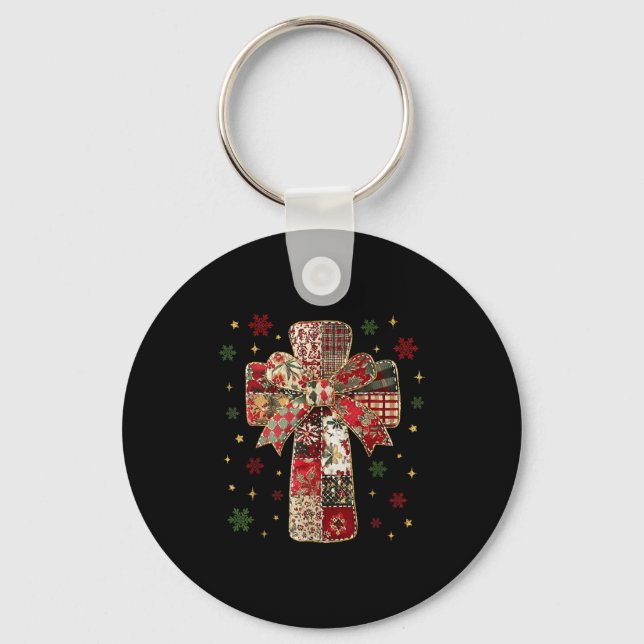 Porte-clés Patchwork Cross Christian Christmas Coquette Bow  (Recto)