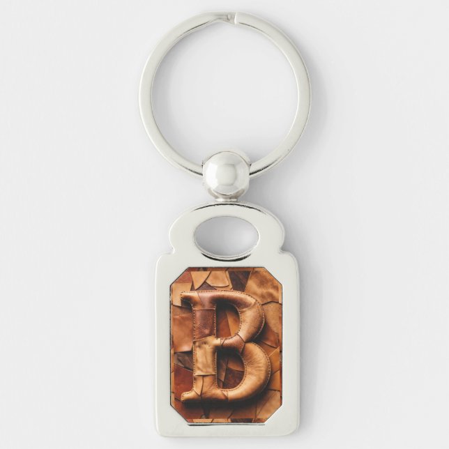 Porte-clés Patchwork de cuir texturé Monogramme « B » (Devant)