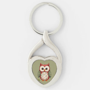 Porte-clés Patchwork de style folk art représentant un hibou 
