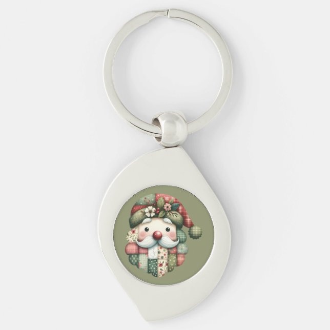 Porte-clés Patchwork Fantaisiste Santa Noël Folklorique (Devant)