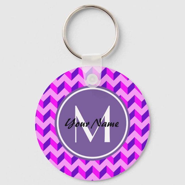 Porte-clés Patchwork monogramme rose et violet Chevron (Recto)