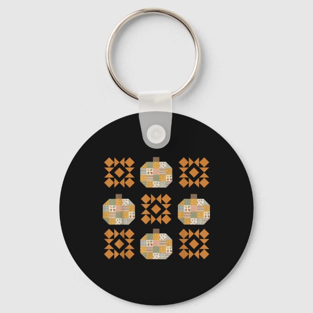 Porte-clés Patchwork Quilter Automne Citrouille Quilt Block A (Recto)