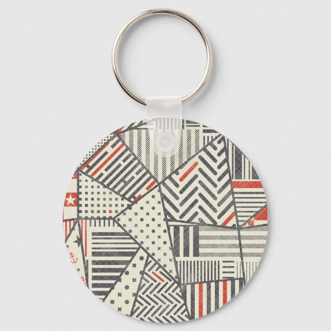 Porte-clés Patchwork rétro : Conception géométrique Abstraite (Recto)