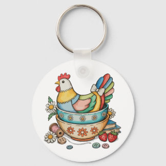 Porte-clés Patchwork Vintage Hen Quilted Chicken Thrifty