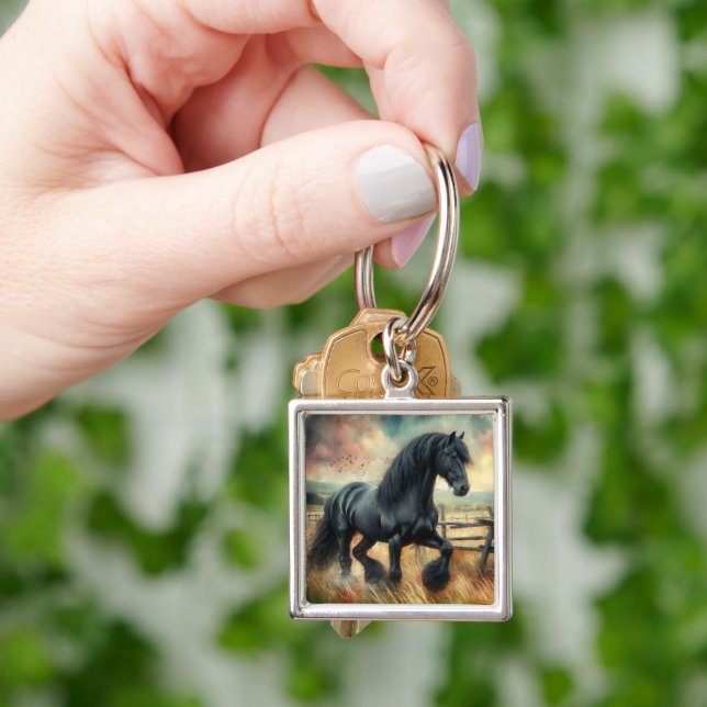 Porte-clés Pâte de Cheval Frésilien Noir clôtures rustiques (main)