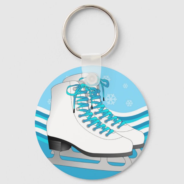 Porte-clés Patinage artistique - Patins de glace bleu avec fl (Recto)