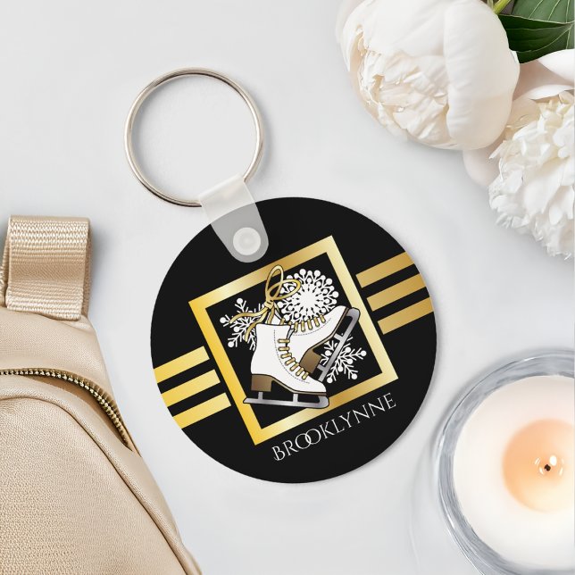 Porte-clés Patinage sur glace Black Gold Girly Nom moderne Mo (Créateur téléchargé)