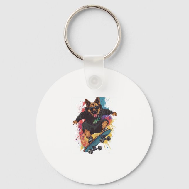 Porte-clés Patineur Berger � Cool Skateboard Chien (Recto)