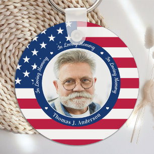 Porte-clés Patriotic American Flag Custom 2 Photo Memorial 