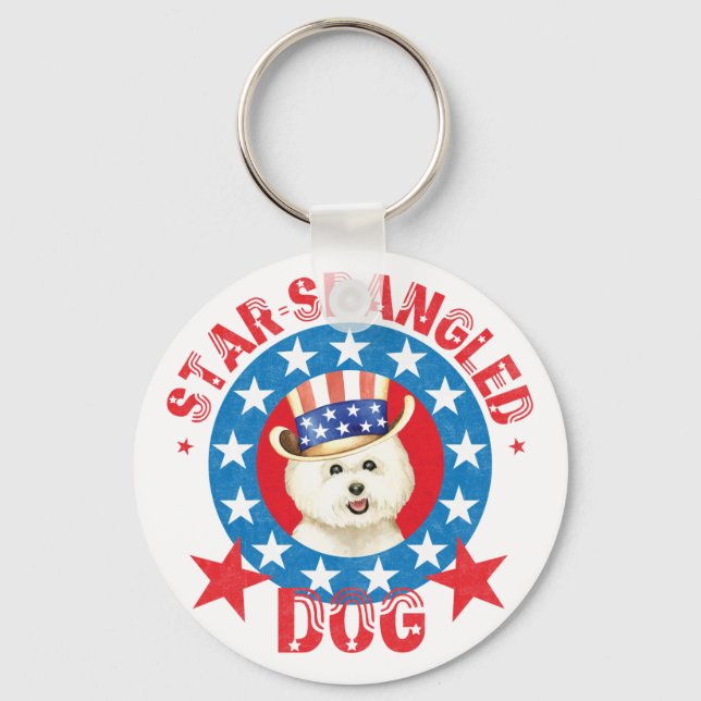 Porte-clés Patriotic Bichon Frise Keychain (Recto)