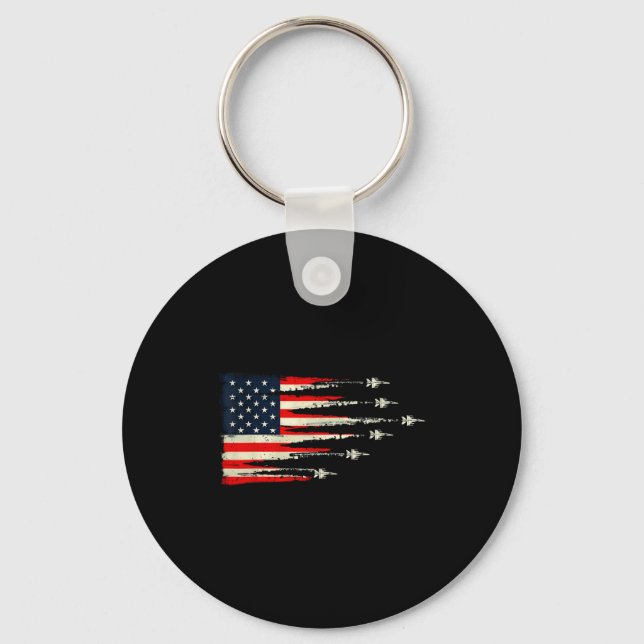 Porte-clés Patriotic Red White Blue Usa Flag Fighter Jets 4th (Recto)