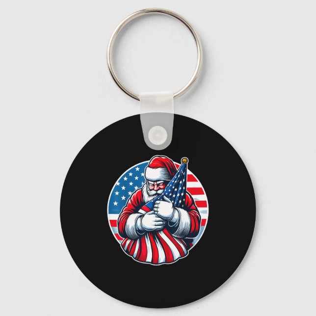 Porte-clés Patriotic Santa Claus For Men Women Usa Flag Chris (Recto)