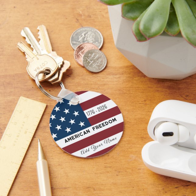 Porte-clés Patriotic US Flag Custom Text Name  (Bureau)