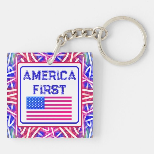 Porte-clés patriotique America First Red Star (Dos)