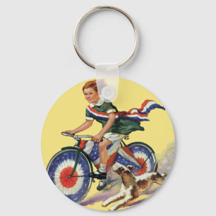 Porte-clés Patriotisme Vintage, Fille à vélo patriotique