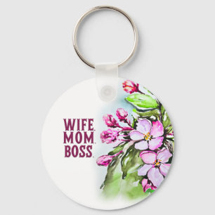 Porte-clés Patron maman femme, Fleurs roses