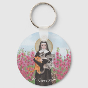 Porte-clés Patron personnalisé St Gertrude de chats aquarelle