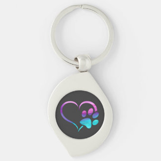 Porte-clés Patte de chien cyan violet Cœur Imprimé