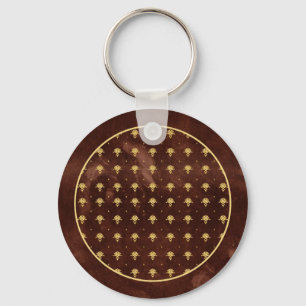 Porte-clés Pattern Leather Brown et Gold Damask