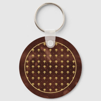 Porte-clés Pattern Leather Brown et Gold Damask