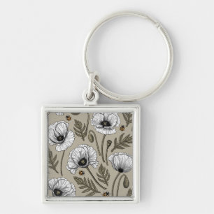 Porte-clés Pavot blanc et coccinelle