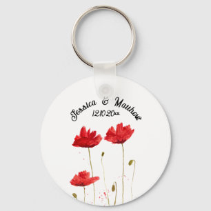 Porte-clés Pavots Coquelicot Rouge floral Aquarelle Mariages