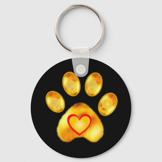 Porte-clés Paw or avec Coeur sur Noir (Recto)