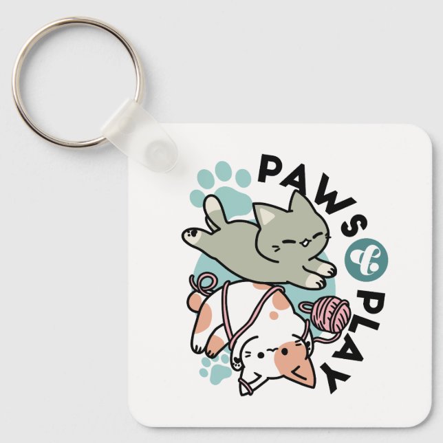 Porte-clés Paws and Play – Adorable Cat Illustration (Recto)