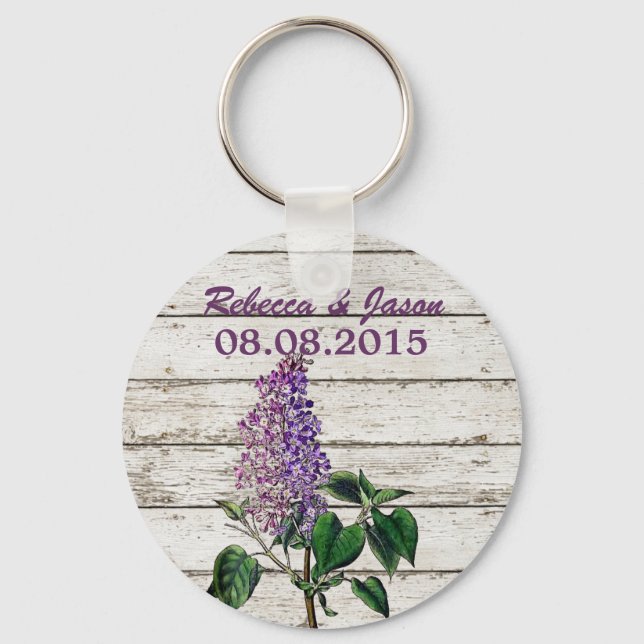 Porte-clés pays blanc grange bois violet lilas mariage (Recto)