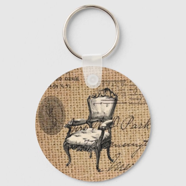 Porte-clés pays français scripts burlap Paris rococo chaise (Recto)