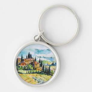 Porte-clés Paysage avec des arbres de ville et de cyprès