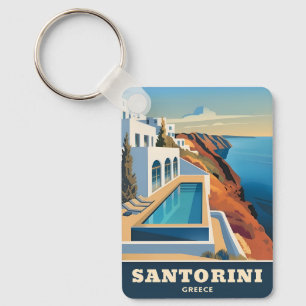 Porte-clés Paysage côtier de Santorin Grèce Voyage Vintage