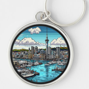Porte-clés Paysage d'Auckland avec le port et les yachts