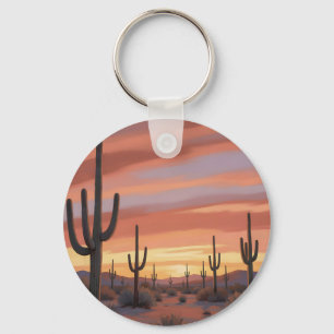Porte-clés Paysage de coucher de soleil désert avec cactus sa