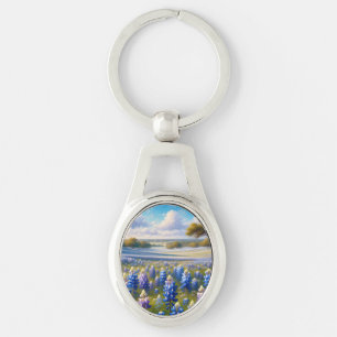 Porte-clés Paysage de prairie de bleuets du Texas