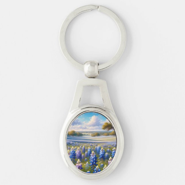 Porte-clés Paysage de prairie de bleuets du Texas (Devant)