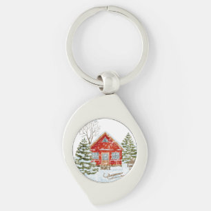 Porte-clés Paysage d'hiver Maison rouge