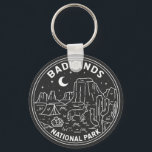 Porte-clés Paysage du parc national des Badlands Monoline<br><div class="desc">Badlands monoline design. Les paysages spectaculaires du parc s’étendent sur des formations rocheuses superposées,  des canyons escarpés et des pointes d’altitude. Le bison,  le mouton de l'Amérique et le chien des Prairies habitent ses prairies tentacules.</div>