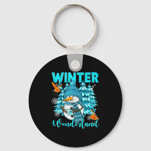 Porte-clés Paysage hivernal bonhomme de neige et flocons de n