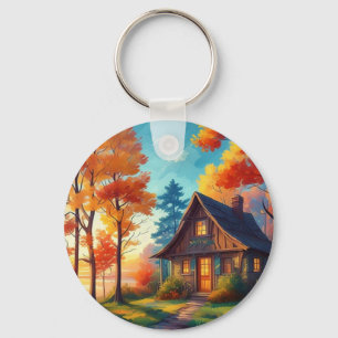 Porte-clés Paysage naturel avec une maisonnette dans la forêt