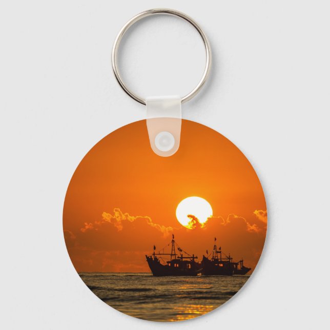 Porte-clés Paysage naturel Coucher de soleil avec bateau-6846 (Recto)