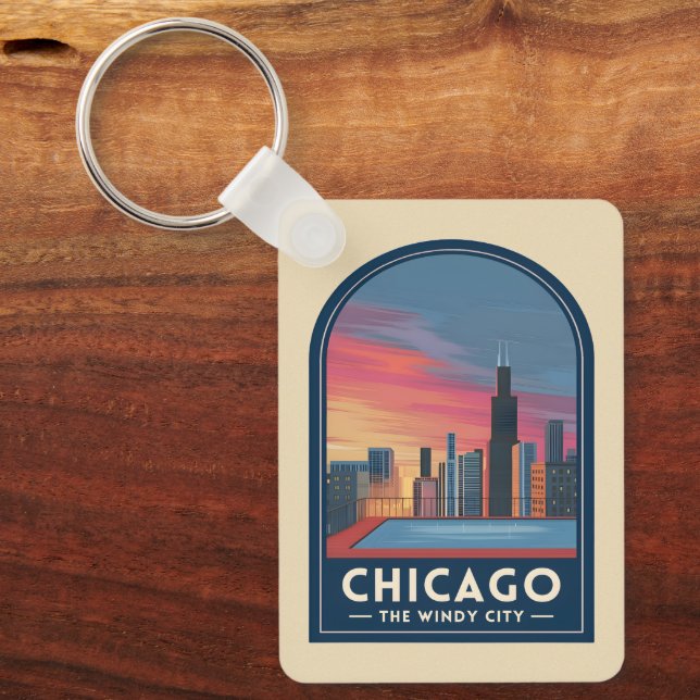 Porte-clés Paysage urbain de Chicago au coucher du soleil de  (Recto)