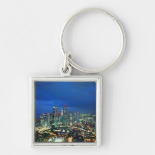 Porte-clés Paysage urbain de Singapour la nuit, Singapour