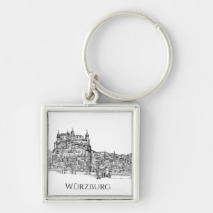 Porte-clés Paysage urbain de Würzburg en Bavière, art linéair