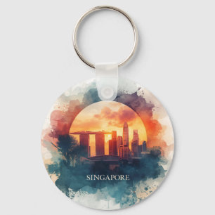 Porte-clés Paysage urbain rétro de la ville de Singapour