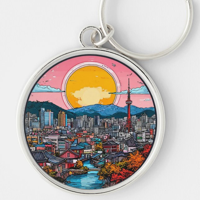 Porte-clés Paysage urbain vibrant de Séoul (Devant)