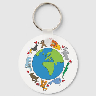 Porte-clés Peace And Love Cute Cartoon Animaux du monde