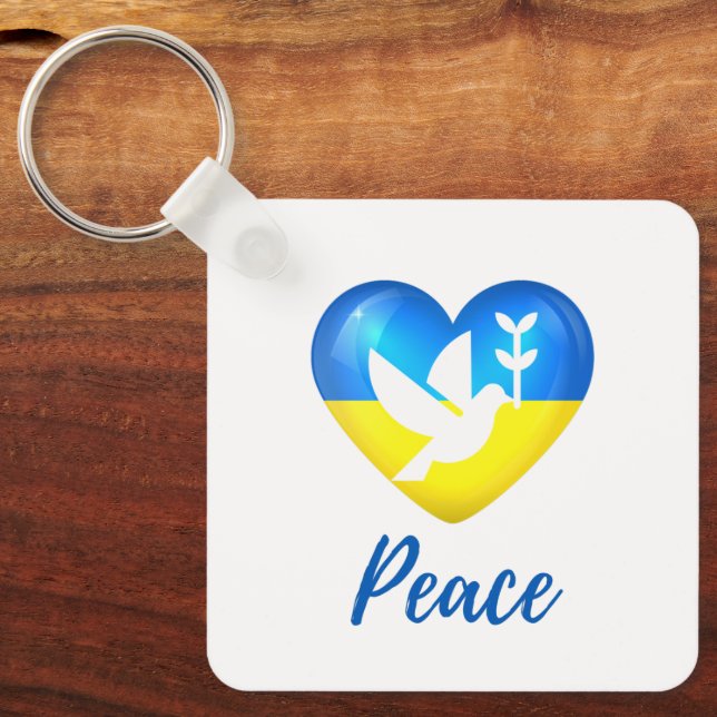 Porte-clés Peace Dove Ukraine Flag Heart  (Recto)