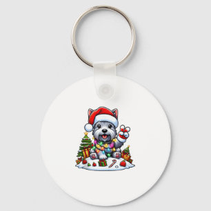 Porte-clés Peace Hand Scottish Terrier Christmas Lights Femme