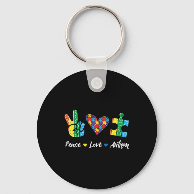 Porte-clés Peace Love Autisme Puzzle Sensibilisation Autiste  (Recto)